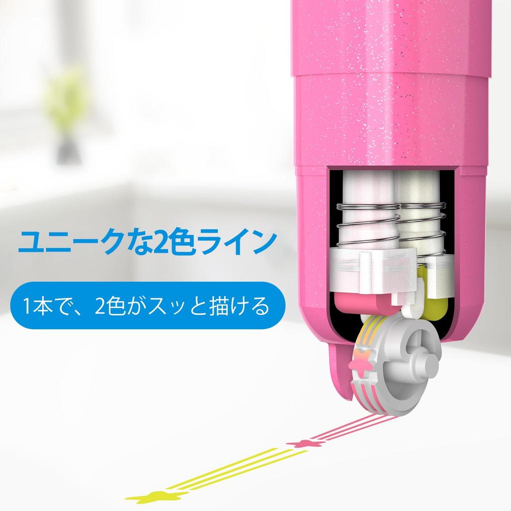 Aechy Curved Line 6 Twin Roller Stamp Glitter Felt for and School Office Stationery Pen, 2-Color Marker, Patterns, Water-Based Head, & Tip,