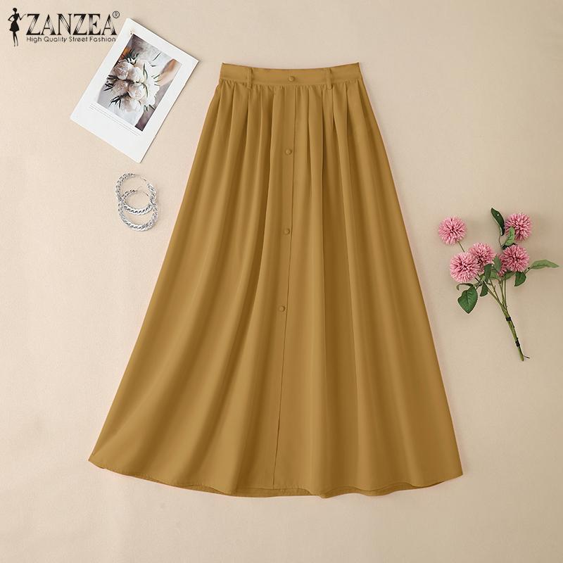 ZANZEA Women Summer Casual Solid Color Loose Midi Skirts