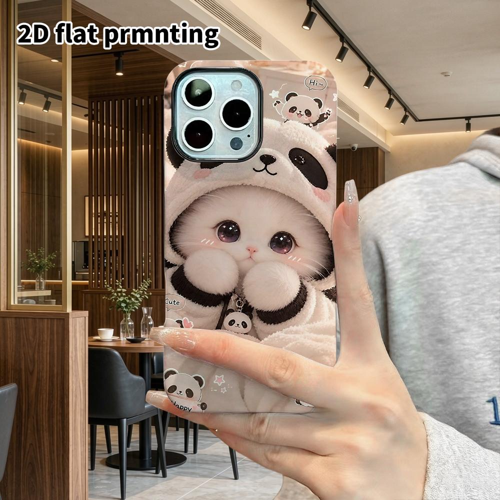 Phone Case: 2D Flat Design Suitable for iPhone 18 17 16 15 14 13 Pro Film Protective Case, Couple Style, Panda Pajamas Kitten, Christmas and Halloween