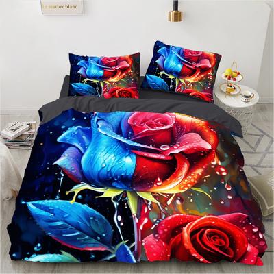 Colorful Rose Pattern 3d Printing Single Double Queen Quilt Cover Pillowcase 3pcs Bedding Set