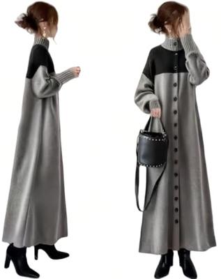 YUANYUAN Knit Winter Long High Ribbed Single Color Loose Don Perfect for or Everyday Wear Size Women's Dress, Dress, Fall/Winter Wear, Length, Flared,