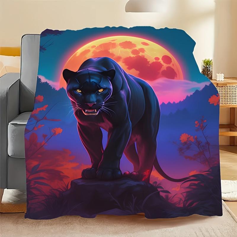 Sunset Mystery Black Panther Theme Flannel printed blanket suitable for all seasons suitable for living room office sofa travel