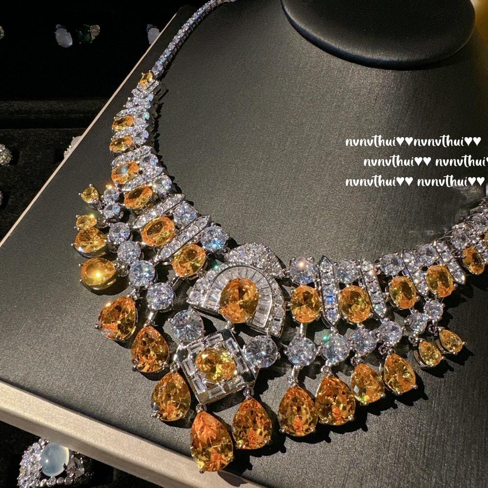 Kanariengelber Turmal Krone Wassertropfen Edelstein Halskette, Sotheby'S, 18 Karat Vergoldet, Dämmerungsgelber Schneeflocken Zirkon Ohrringe
