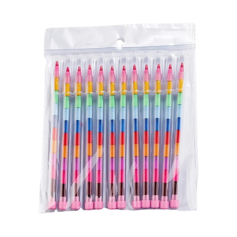 12Pcs Building Blocks Pen Crayon Building Blocks Crayon Oil Painting Drawing
