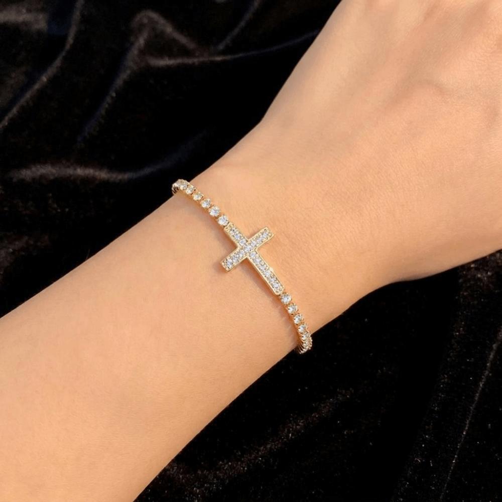 Light Luxury Cross Bracelet Adjustable Elegant Fine Bangle Girl Gift Zircon Paved Bracelet Gift