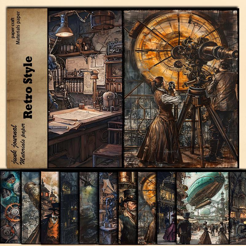 Vintage Industrial Revolution Mechanical Era Character Pattern DIY Decorative Paper (10 Sheets)