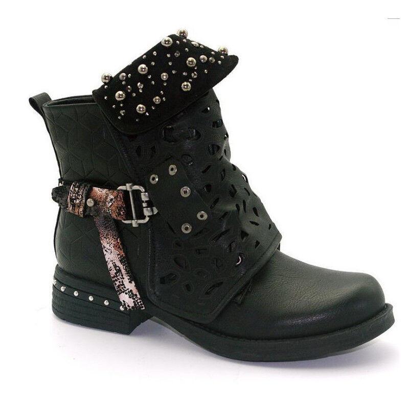 Womens Studded Goth Ankle Boots Timeless Chelsea Hollow Punk Buckle Martin Shoes