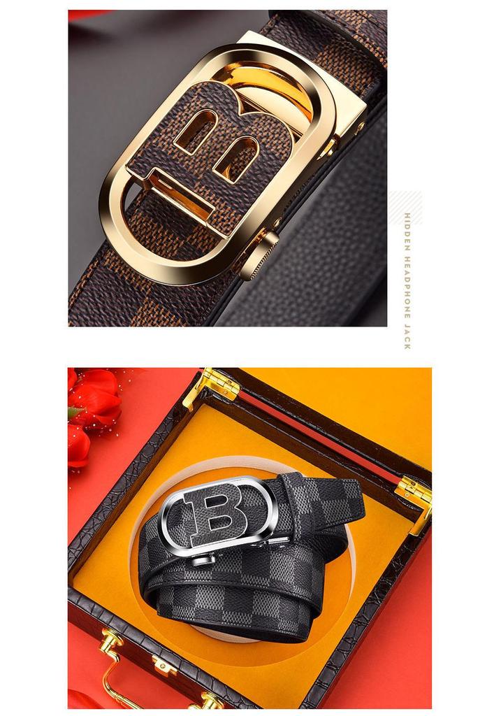 Men's Genuine Leather Automatic Buckle Belt - Korean Style, Trendy, High-grade, Fashionable Waistband for Middle-aged and Young