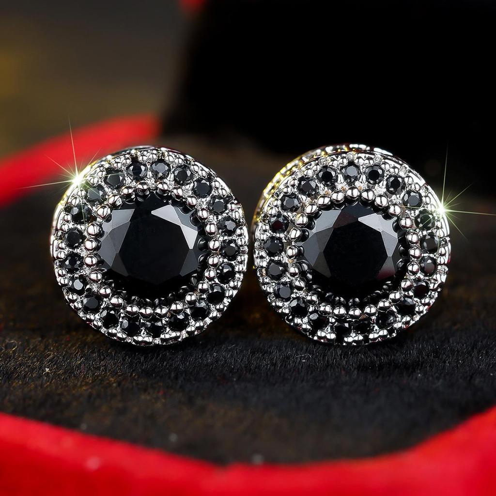 New Hong Kong Style Full Diamond Round Stud Earrings for Women - European & American High-End Hollow Design, Innovative and Stylish Jewelry