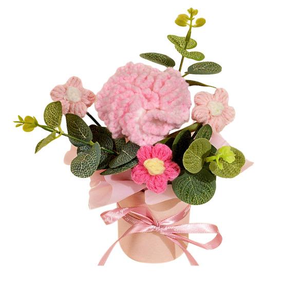 Crochet Flower Bouquet Handmade Artificial Knitted Bouquet Fake Sunflower Carnation Tulip Puff Flowers Gifts for Mother Wife On Birthday Anniversary