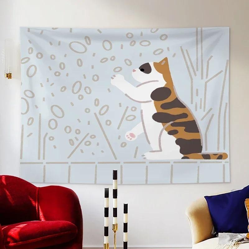 Cute Cat Cartoon Decorative Tapestry Home Wall Living Room Office Decorative Tapestry