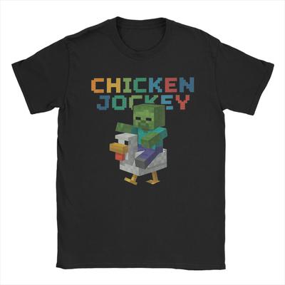Hipster Hühner-Jockey Zombie Pixel Lustiges T-Shirt für Männer Rundhals 100% Baumwolle T-Shirts Spiel Kurzarm-T-Shirts Druck Oberteile