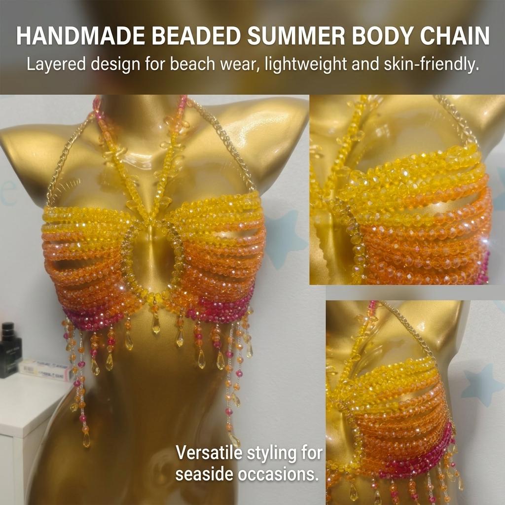 Beaded Body Chain For Women Multi Layer Alloy Jewelry With Glass Beads Summer Beach Accessory