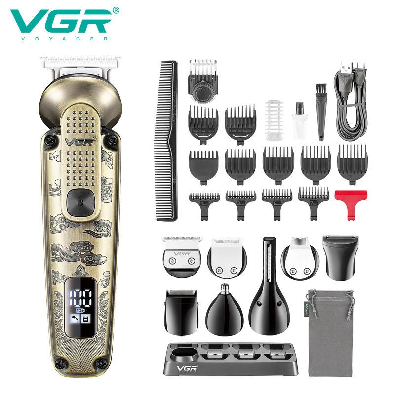 

VGR V-103 8-in-1 Metal Hair Clipper Multifunctional Intelligent LED Digital Hair Trimmer Men s Nose Hair and Armpit Hair Shaver Safe and Skin-friendly золотий