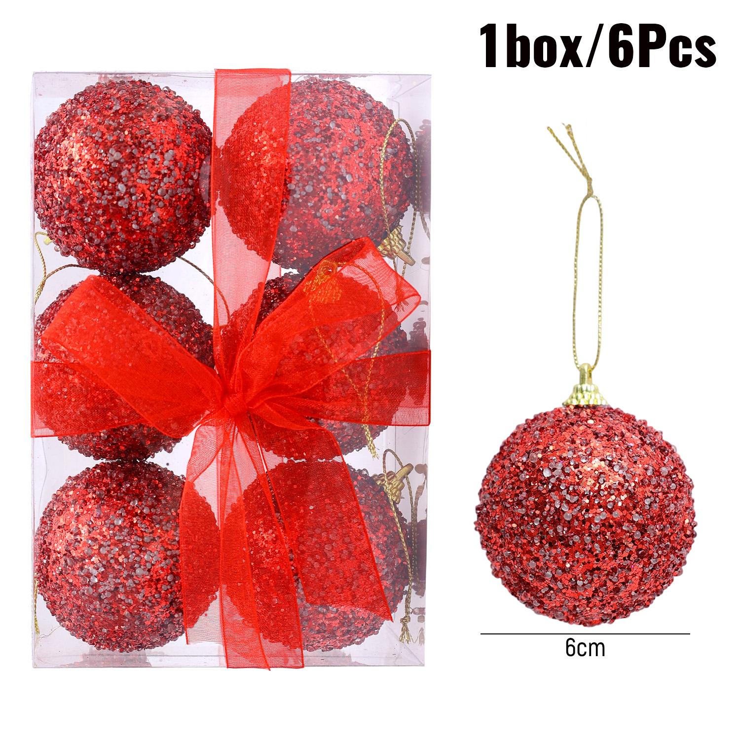 

6/30pcs Glitter Champagne White Red Christmas Balls Ornaments Sparkling Xmas Tree Hanging Ball Pendants New Year Party Decor 6pcs(1 box) червоний