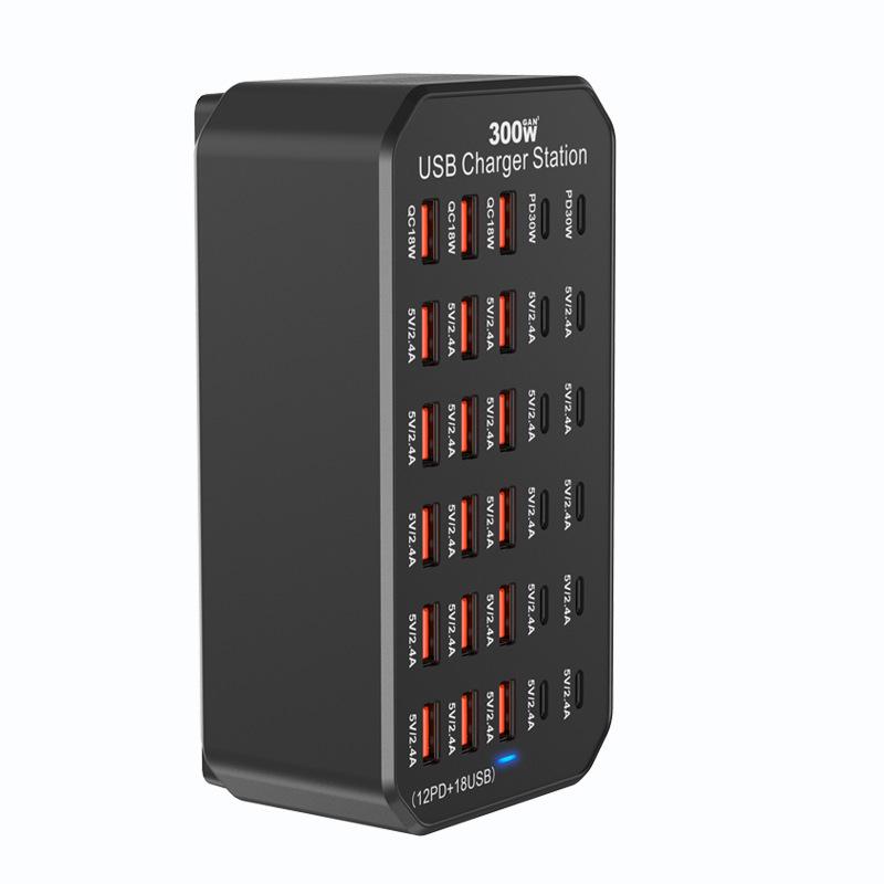 30-Port 300W Fast Charge Multi-Hole Smart Desktop Charging Station with USB PD Charger
