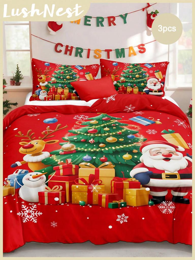 Christmas Bedding Set Merry Christmas Duvet Cover Set Christmas Printed 3 Pieces Christmas Room Decorations Comforter Cover Set