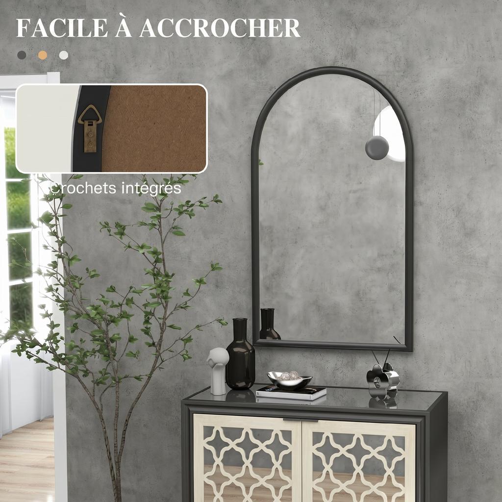 Arched Wall Mirror, 110 x 65 cm, Wooden Frame, Black