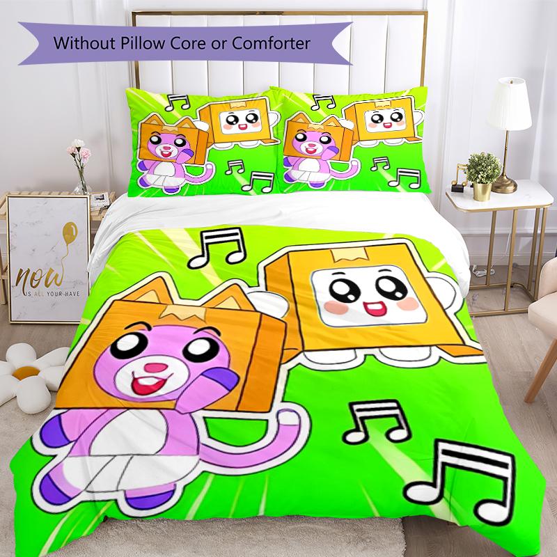3pcs Lankybox Foxy and Rocky3 Pattern Bedding Set Duvet Cover Set Includes Duvet Cover &pillowcases, Perfect All Season Bedroom Decoration & Gift
