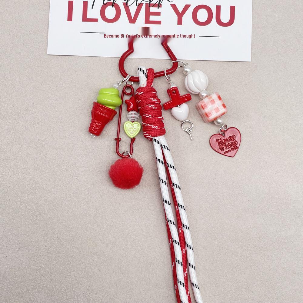 MIU Woven Rope Bag Charm Keychain Pendant - DIY Handmade Jewelry Accessory. красный