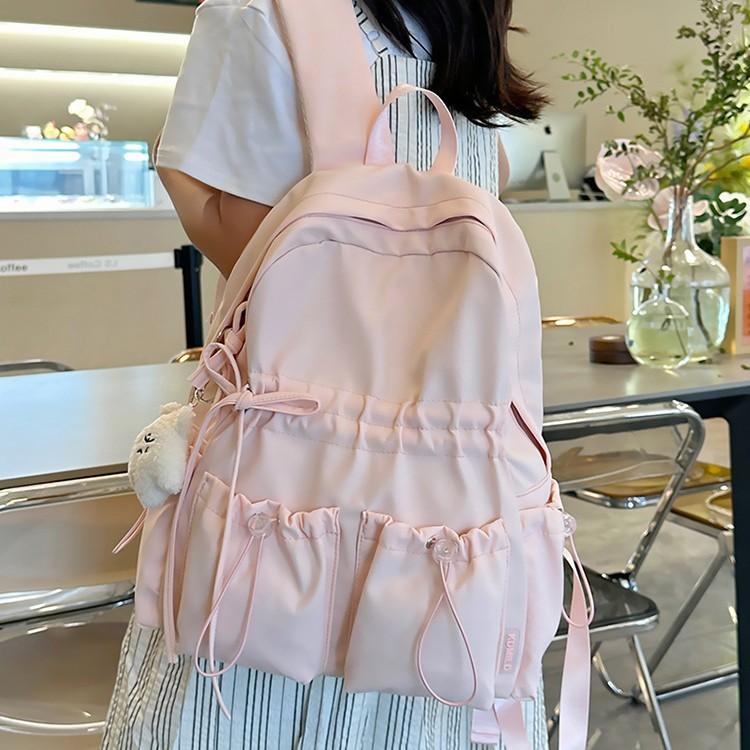 Schoolbag Niche Design Pleated Backpack Women Travel Lightweight Cute Bow Schoolbag Junior High School Girls College Student Backpack