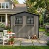 Galvanized Steel Garden House 254.2x170.2cm (4.33 m²), Brown, with Two Openable Double Windows, Lockable Double Doors and Decorative Flower Rack