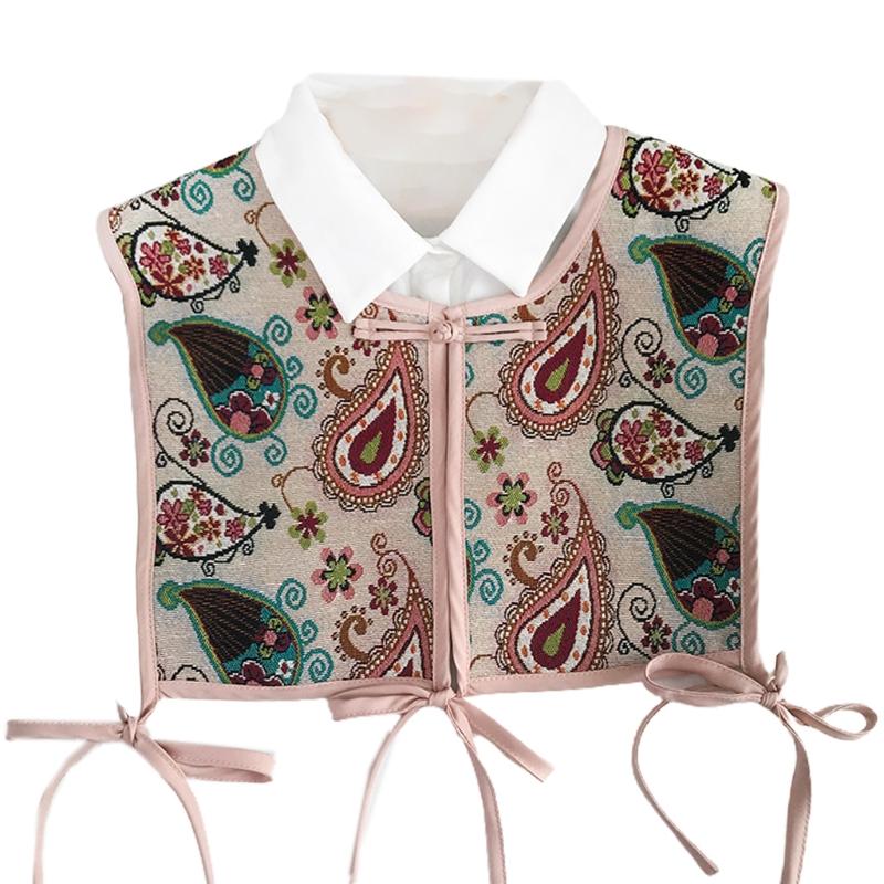 Women Chinese Embroidery Half Top Shawl Vintage Flroal Cheongsam Fake Collar Lace-Up Decorative Neck Cover Dickey Short