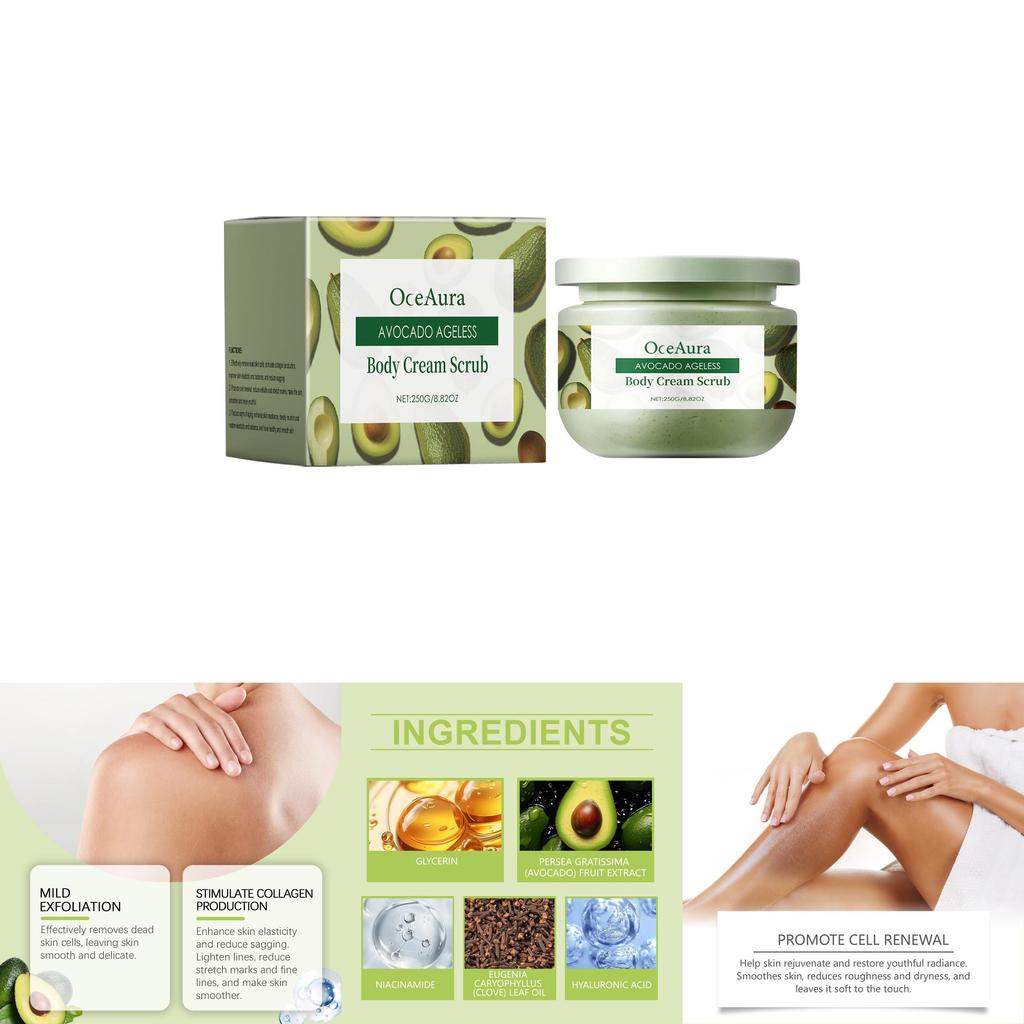 Oceaura Avocado Body Scrub Exfoliating Dead Skin Hydrating Moisturizing Gentle Skin Care 250g