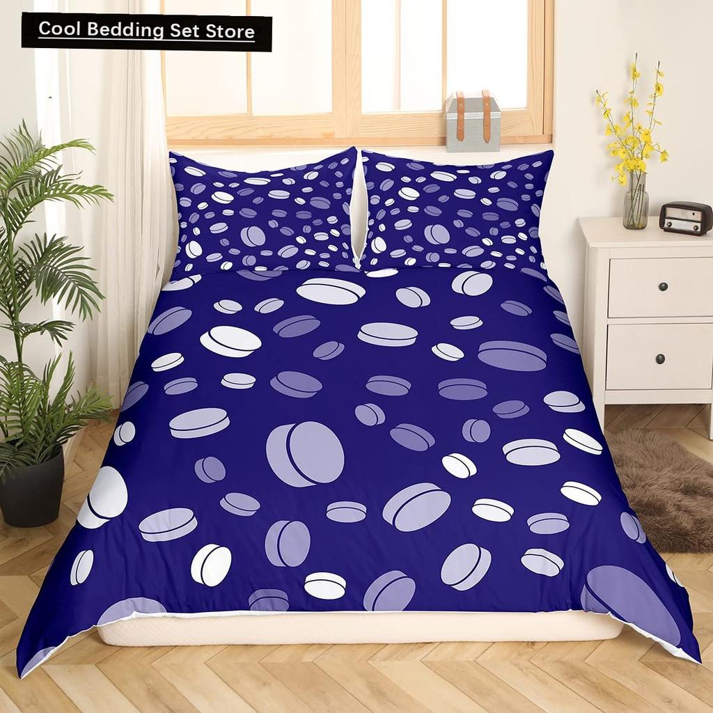 Comforter Ice Hockey Puck Hockey Player Winter Event Bedding Set Boys Sports Game Black Polyester Comforter