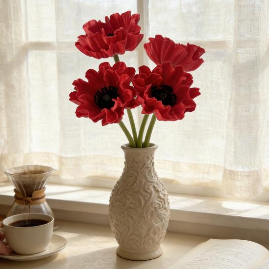 11.8" Artificial Flower Long Stem Realistic Faux Silk Ranunculus Bouquet for Home Kitchen Wedding Decoration Floral Arrangement Spring Table