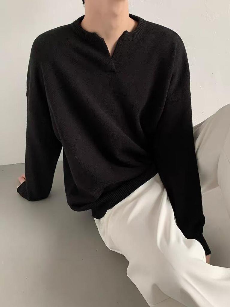 Unisex V-Neck Retro Japanese Sweater, Autumn 2025 Edition - Trendy Couple's Knitwear in High-End Lazy Style