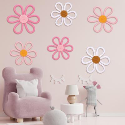 Yousheng 6Pcs/Set Bohemia Flower Wall Hanging Ornament Decoration Farmhouse Rustic Wooden Floral Wall Art Home Office Living Room Bedroom Decoration