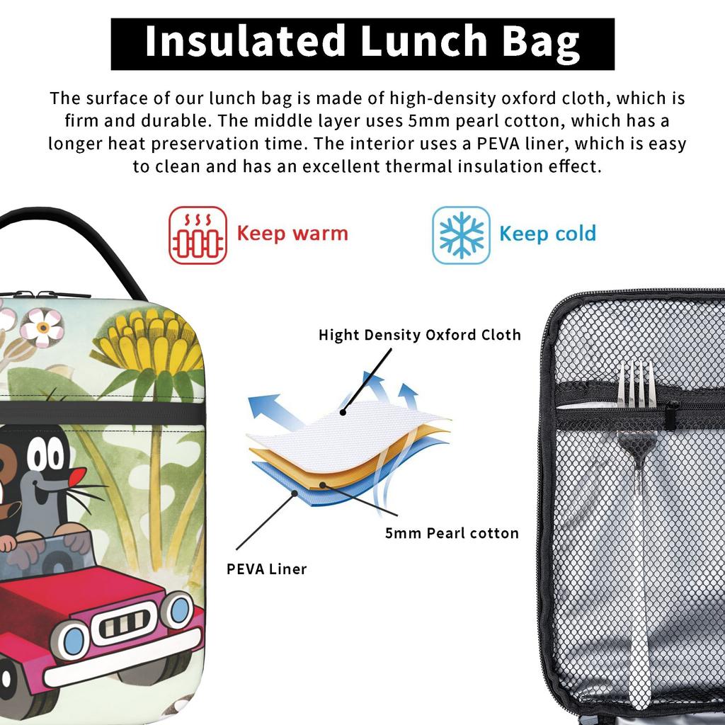 Czech Cartoon Krtek Mole Lunch Bag For Adult Lunch Box Casual Picnic Cooler Bag Portable Zipper Oxford Thermal Lunch Bags