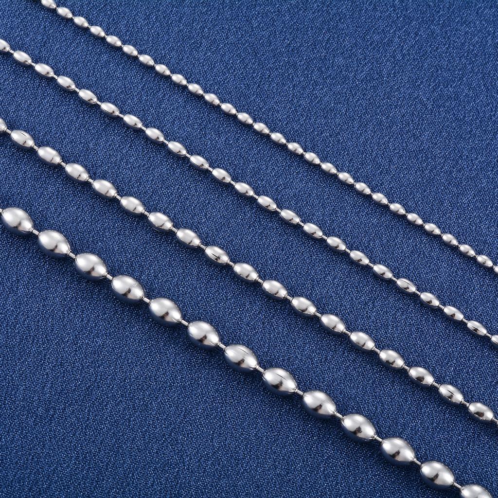 Classic Stainless Steel Oval Beads Link Chain Long Ball Necklace for Women Men Neck Choker Copper Color Metal Jewelry Accessory