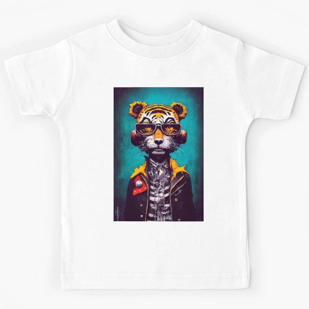 Cool Punk Rock Pop Graffiti Tiger Animal Kids T-Shirt 150