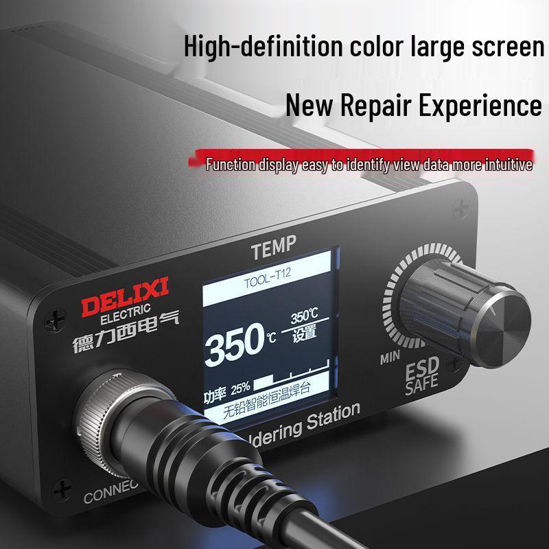 Delixi T12 High Power Electric Soldering Station with Digital Display Temperature Control for DIY Repair and Welding.