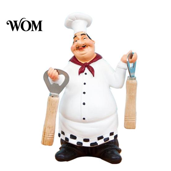 Chef Statue with Props Figurine, Resin Countertop Table Decoration, Funny Cartoon Kitchen Accessory Seasoning Bottle/Bottle Opener/Message Board