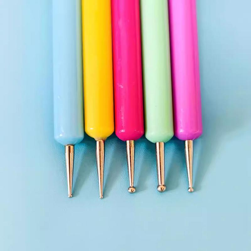 5Pcs 2 Way Nail Art Acrylic Silicone Point Flower Nail Pen Stainless Steel Dotting Tools Marbleizing Painting Pens