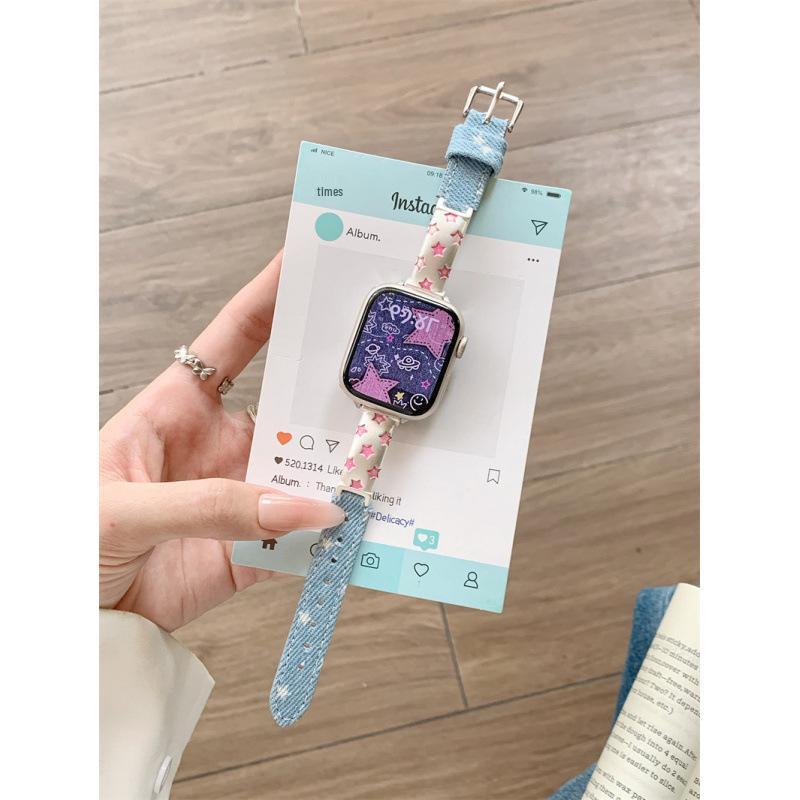 Star Denim Watch Strap for Apple 11th Gen, Huawei GT6, and Xiaomi 9 Pro Female Models