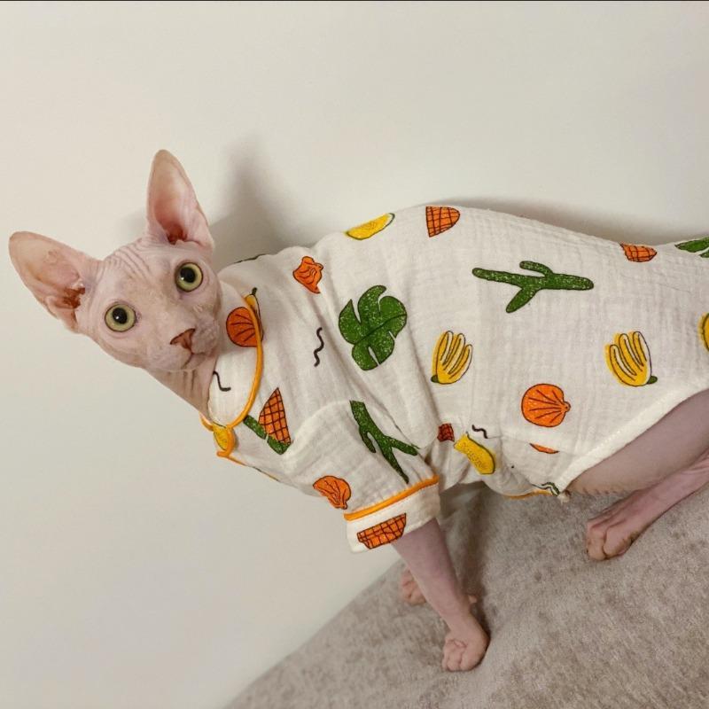 Spring and Summer Cactus Cotton Yarn Pajamas Sweat-absorbing Breathable Sphinx Hairless Cat German Clothes