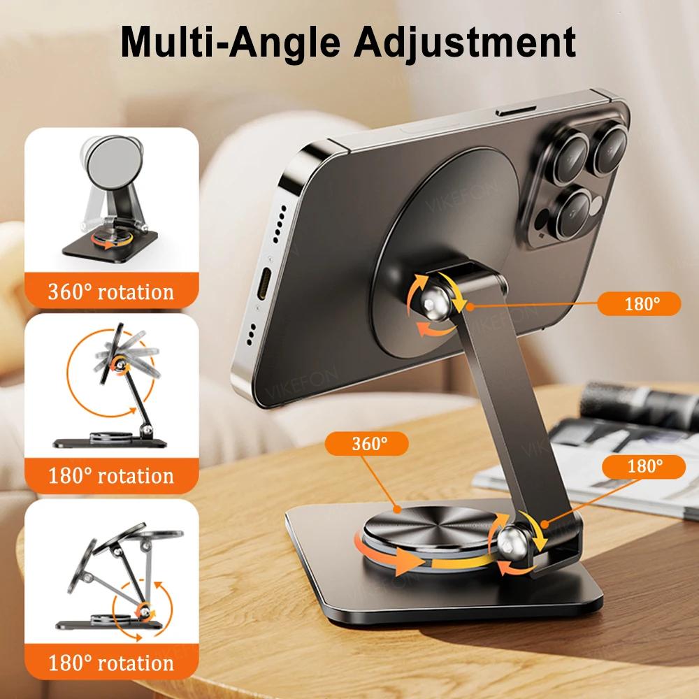Folding Phone Holder Desktop Magnetic Phone Stand 360° Rotation Desktop Cell Phone Stand For iPhone 16 15 14 13 12 Pro Max Mount
