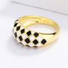 Checkerboard Chic Womans Ring Black and White Fashion Handcrafted Enamel Handcrafted Party Simple All Accessorized Ring