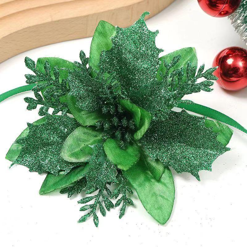 10PCS Christmas Flowers Glitter Artificial Poinsettia Floral Xmas Tree Ornaments DIY Garlands Home Wedding Party Decor