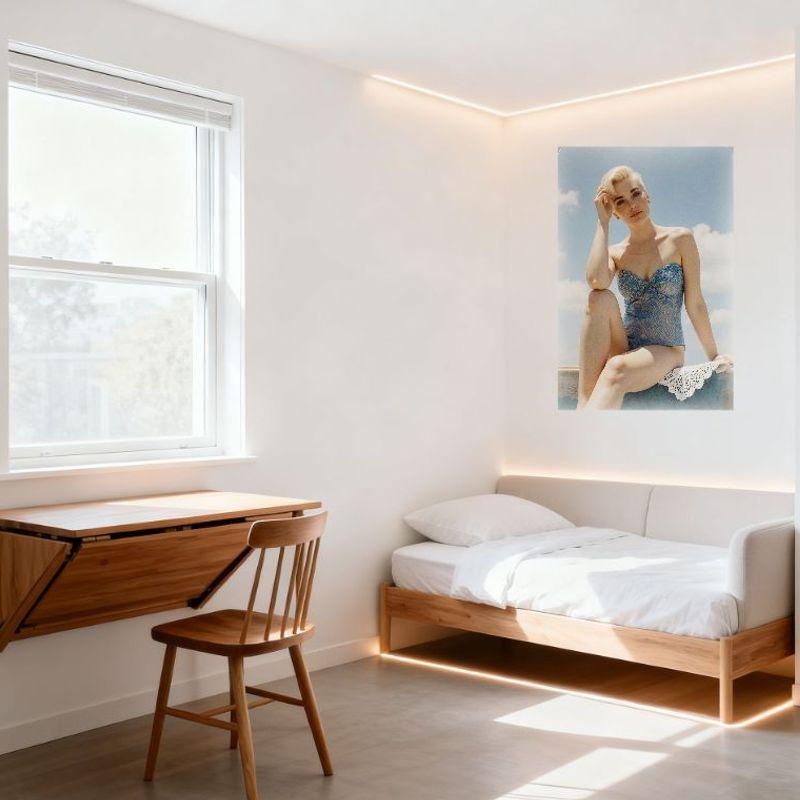 Vintage Retro Sexy Blonde Woman Updo Swimsuit Tin Sign, Light Blue Poolside Decor Metal Poster for Bar Pub Home Cafe Wall Decor