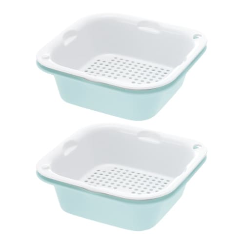 Richell Mint Blue Colander, 630ml, Sherry, Regular Size, Pack of 2, Antibacterial