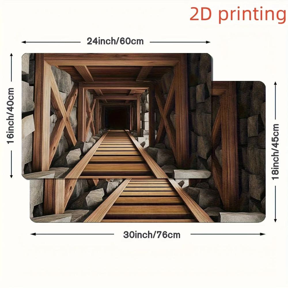 3D Optische Täuschung Treppen Tunnel Fußmatte, Kreativer Rutschfester Maschinenwaschbarer Teppich für Eingangsbereich Wohnzimmer Heimdekoration