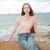 Sancai 2026 Summer U-Neck Flutter Sleeve Knit Top