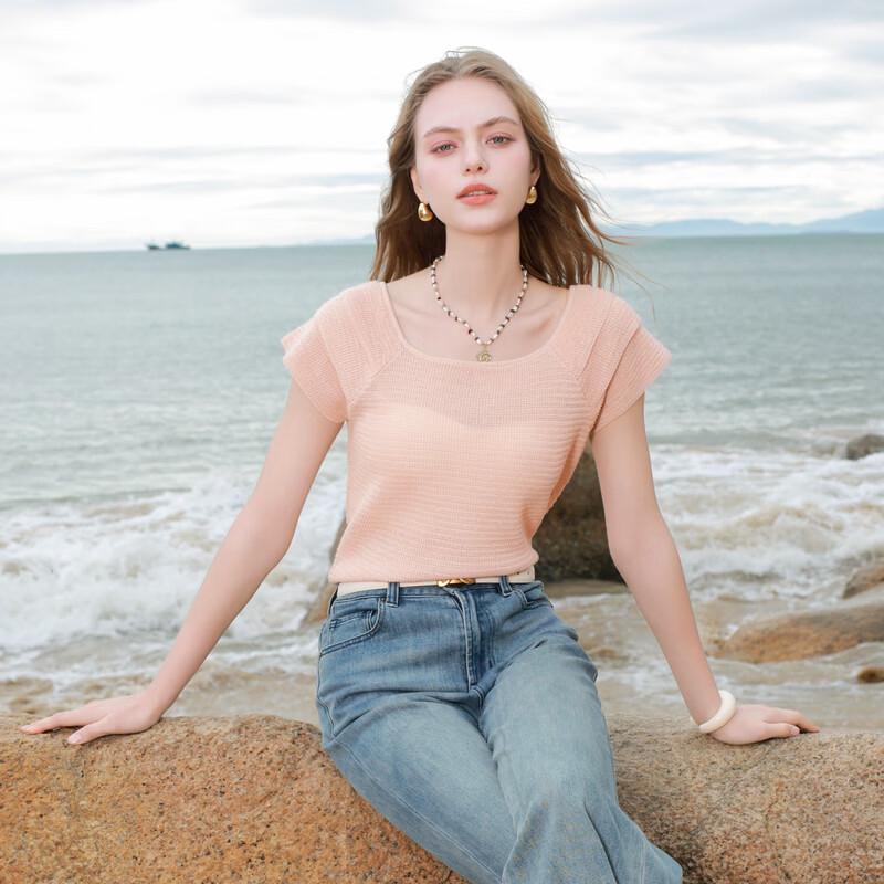 Sancai 2026 Summer U-Neck Flutter Sleeve Knit Top
