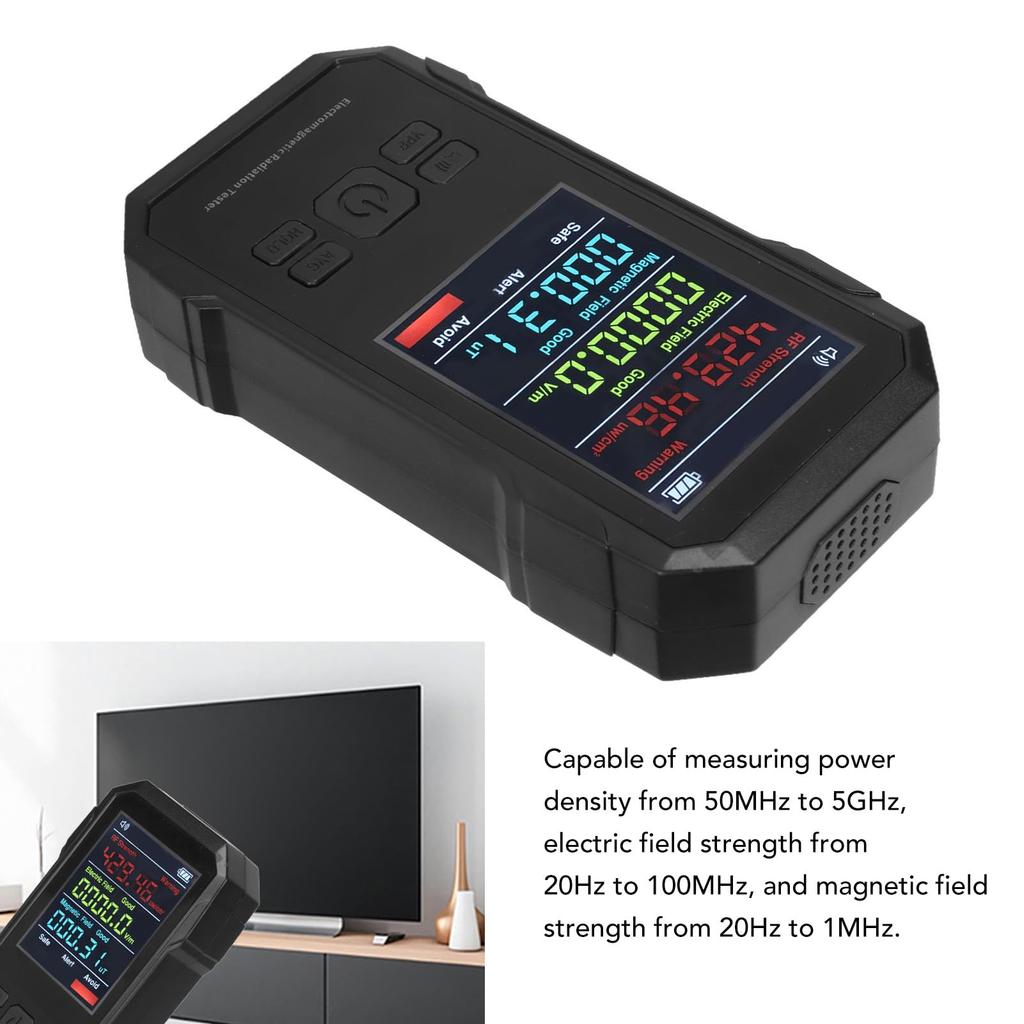 EMF 50MHz To 5GHz Power Density 20Hz To 100MHz Electric Field EF RF MF Electromagnetic Radiation Detector for Home Office Factory Meter, Detector,