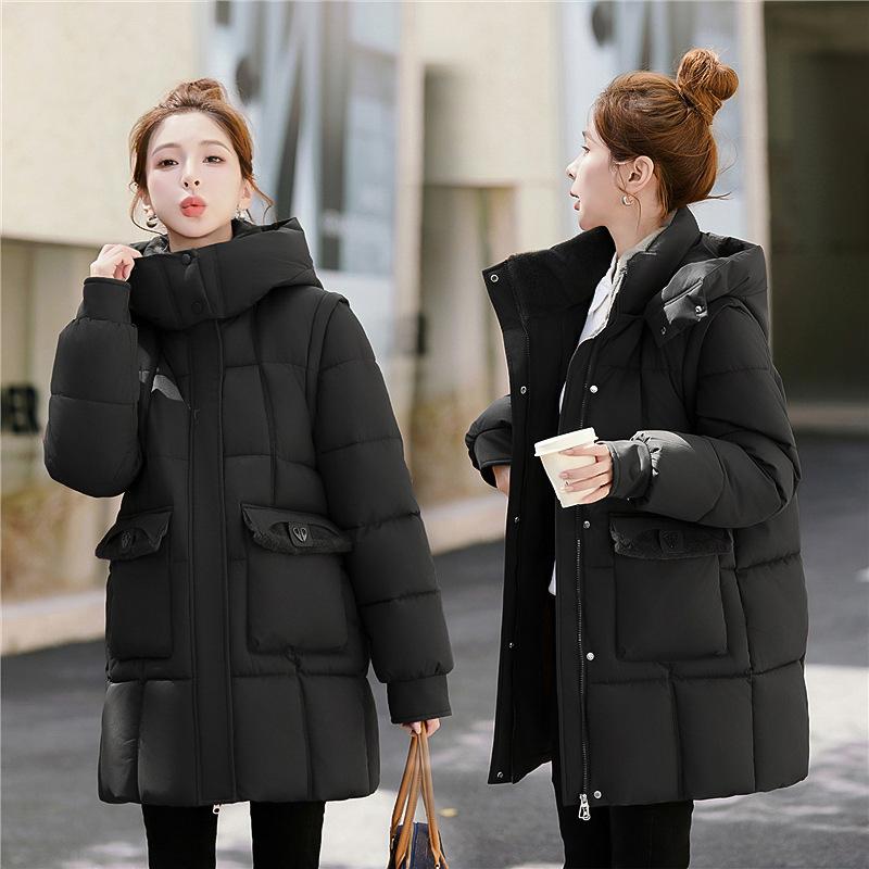 Winter new down cotton-padded clothes women's medium and long thickened cotton-padded clothes fashionable loose hooded cotton-padded jackets trendy